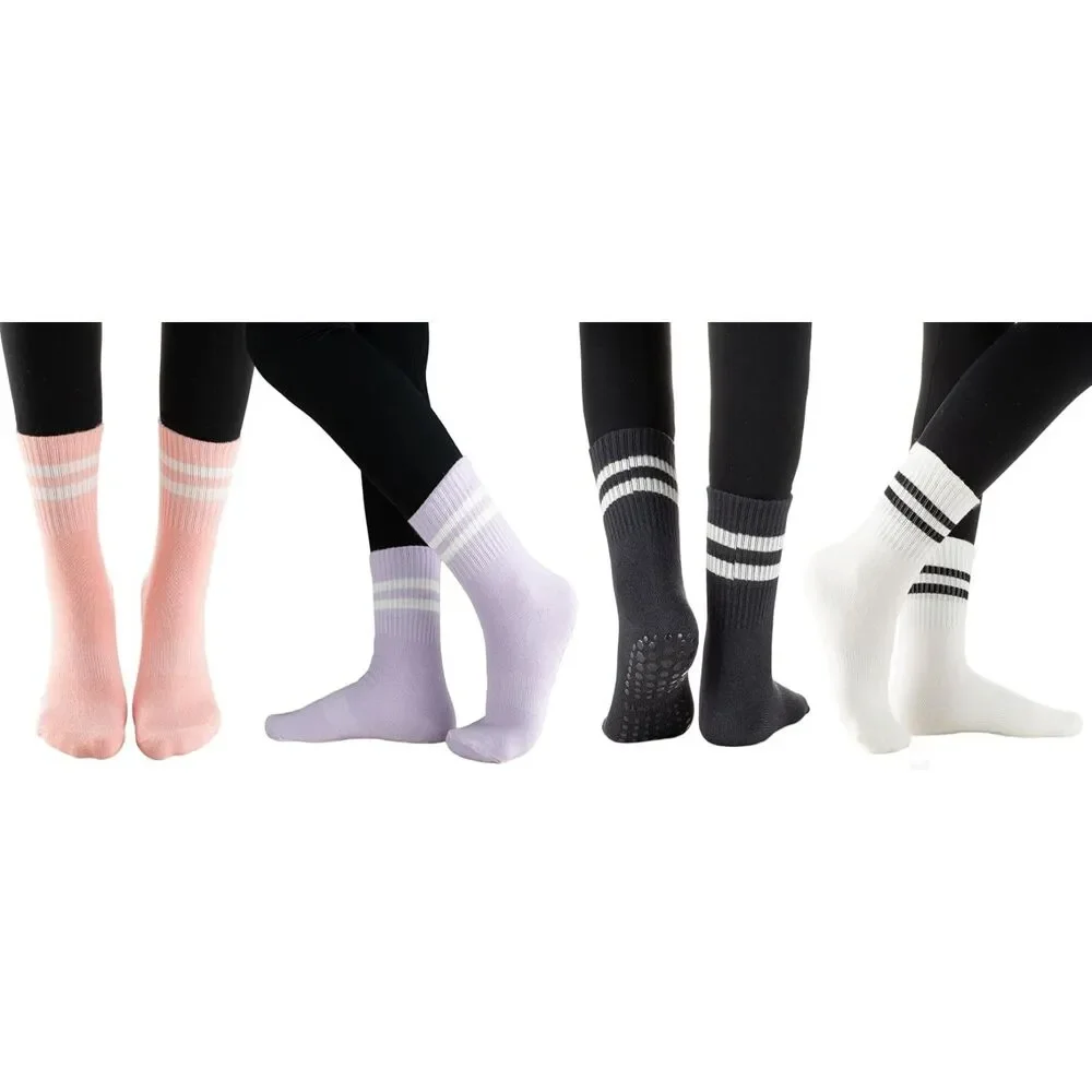6 Pairs Women's Non Slip Grip Crew Socks Yoga Pilates Hospital Slipper Socks New